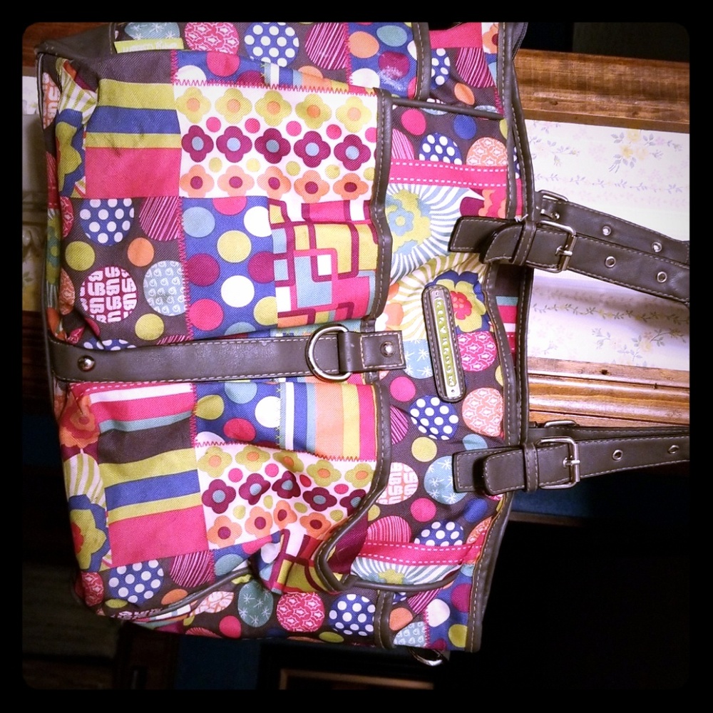A multi colored Tote bag/diaper bag